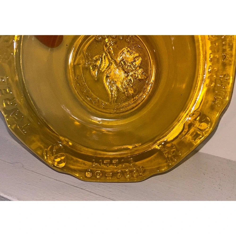 Vintage Amber Glass Mother Goose Nursery Rhyme Child Bowl